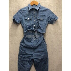 Unbranded Denim Jumpsuit Size Medium Blue Crop Peek A Boo Belly Tie Knot